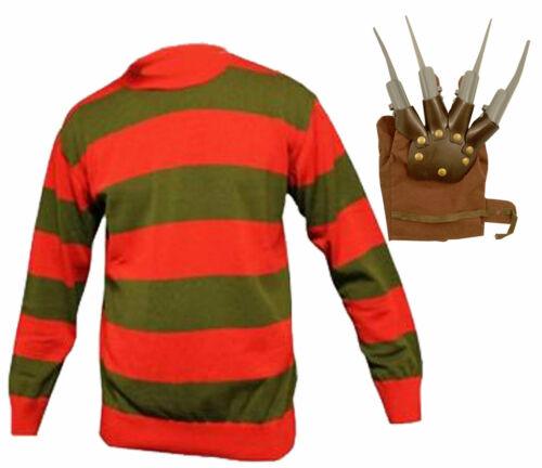 Adults Red Green Jumper with Claw Glove Halloween Horror Party Fancy Dress - Labreeze