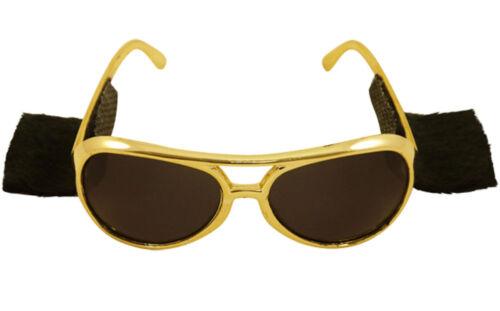 Adults Rock N Roll Gold Glasses with Sideburns Novelty Party Sunglasses - Labreeze