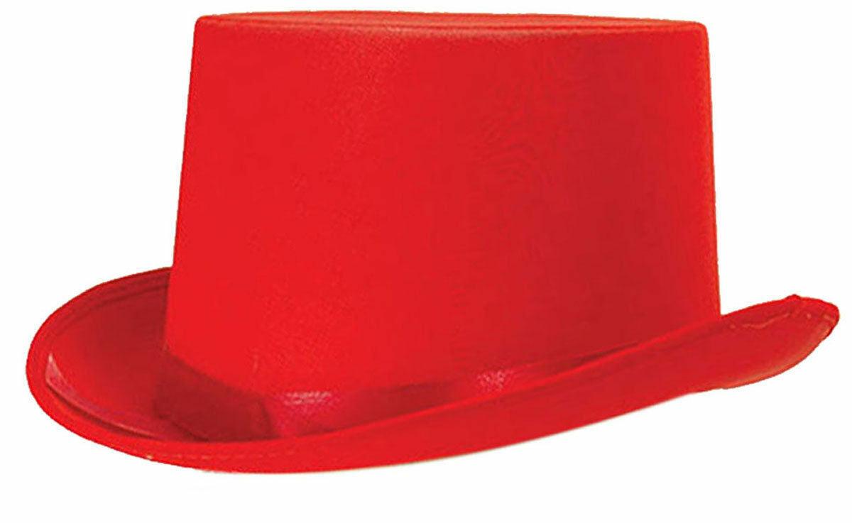 Adults Satin Top Hat with Ribbon Fancy Dress Party Hat (Red) - Labreeze