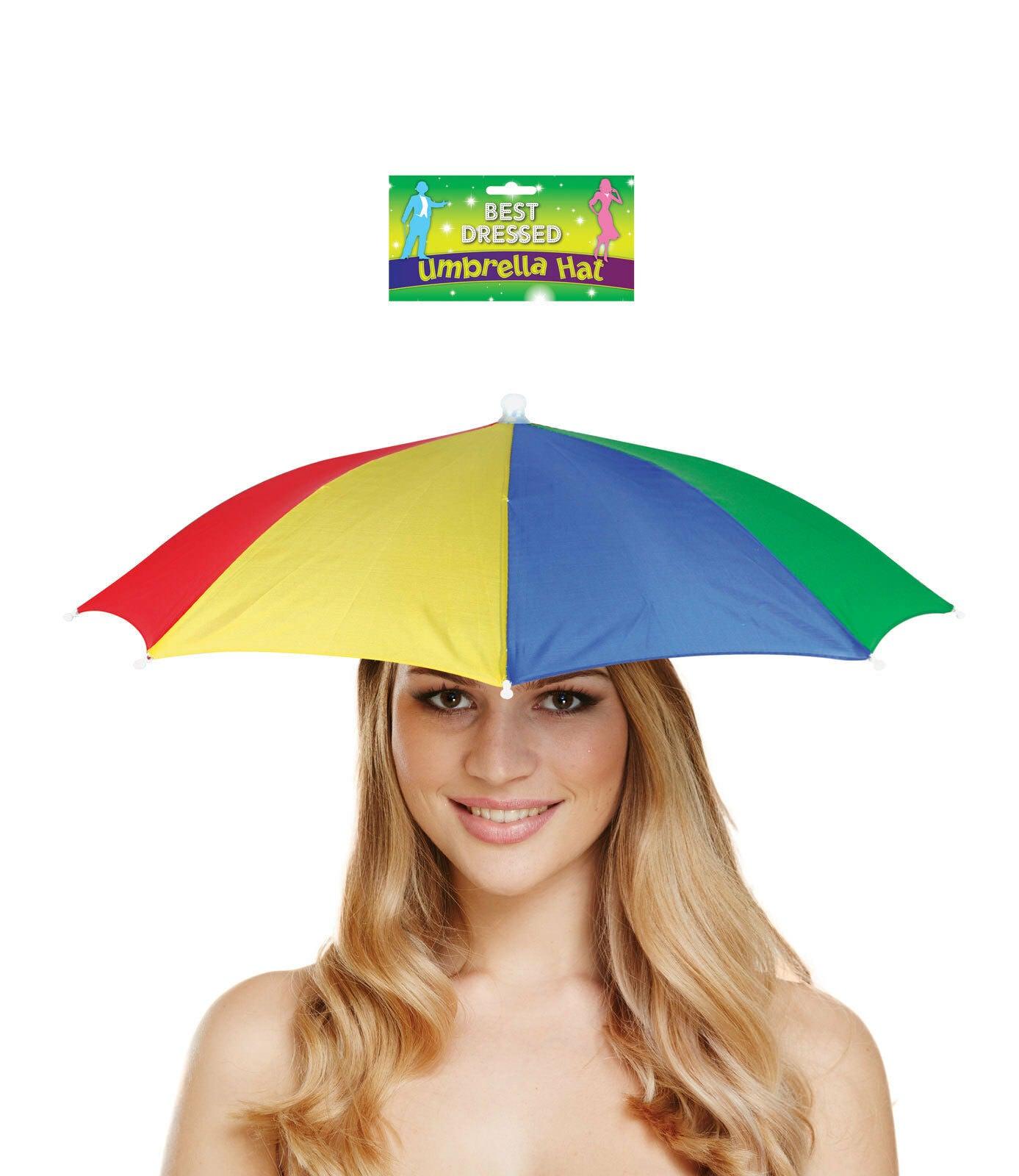 Adults Umbrella Hat Festival Funny Multicolour Unisex Rain Hat Fancy Dress - Labreeze