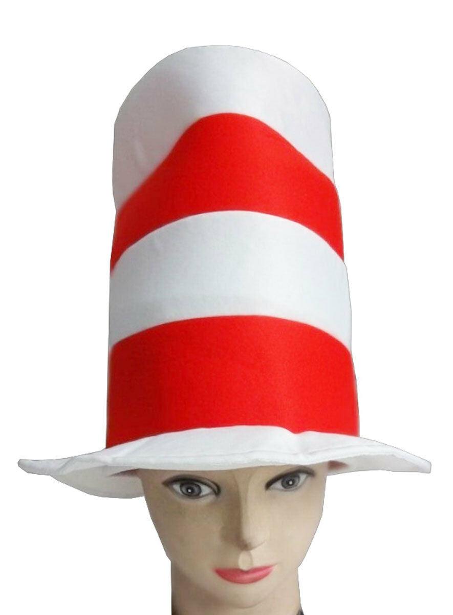 Adults Unisex Red & White Cat Striped Hat Film Character Fancy Dress Hat - Labreeze