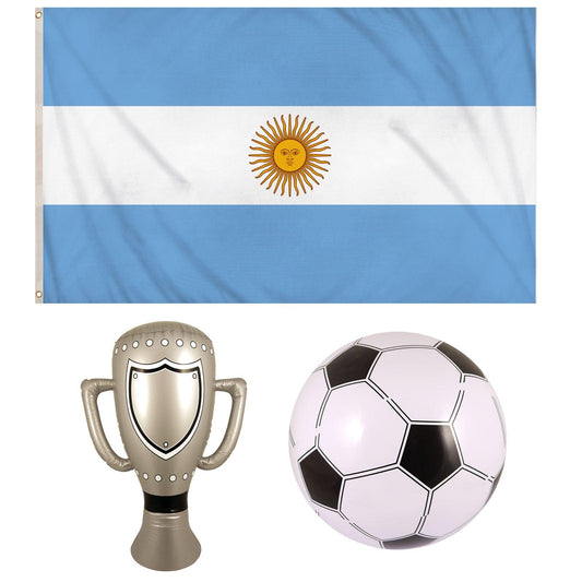 Argentina Flag Metal Eyelets Polyester Inflatable Trophy Football World Cup Support Set - Labreeze