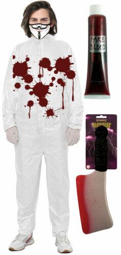 Bloody Breathabl Coverall Fake Blood Cleaver Vendetta Mask Halloween Fancy Dress - Labreeze