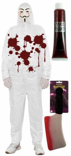 Bloody Protective Coverall Blood Cleaver Vendetta Mask Halloween Horror Costume - Labreeze