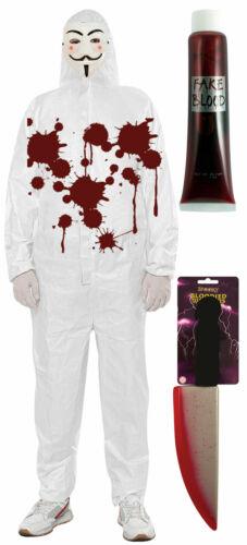 Bloody Protective Coverall Blood Tube Knife Vendetta Mask Halloween Fancy Dress - Labreeze