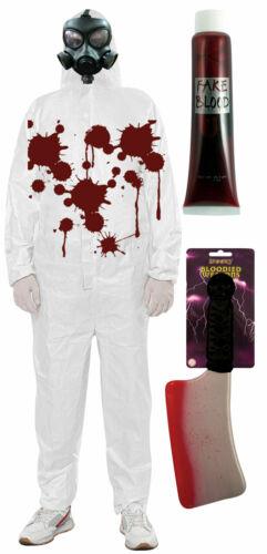 Bloody Protective Coverall Fake Blood Cleaver Gas Mask Halloween Fancy Dress - Labreeze