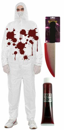 Bloody Protective Coverall Fake Blood Knife Blooded Halloween Horror Fancy Dress - Labreeze