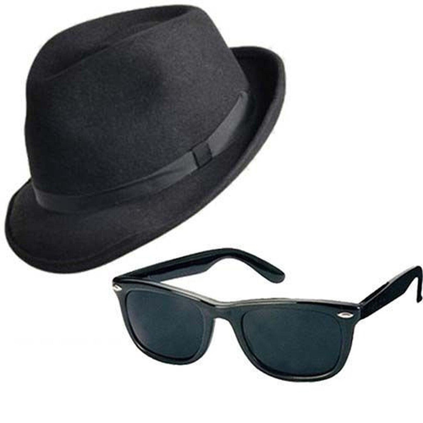 Blues Brother Hat and Glasses Set Fancy Dress Costume Gangster Hat - Labreeze