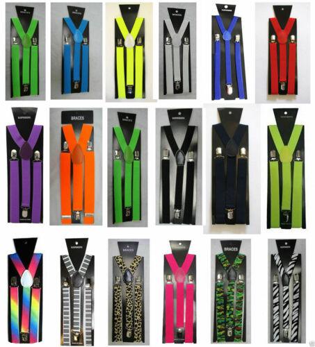 Braces Adjustable Mens Womens Unisex Plain Trouser Suspenders Elastic Clip On - Labreeze