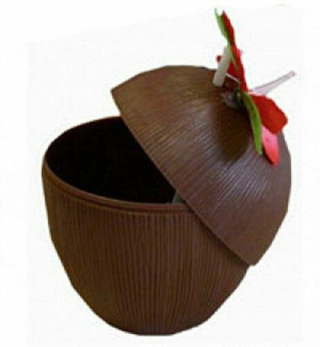 Brown Coconut Cup with Flower Straw Hawaiian Hula Tropical Beach Party Decor - Labreeze