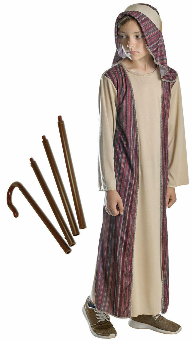 Brown Shepherd Costume with Staff Nativity Christmas Fancy Dress Party Costume