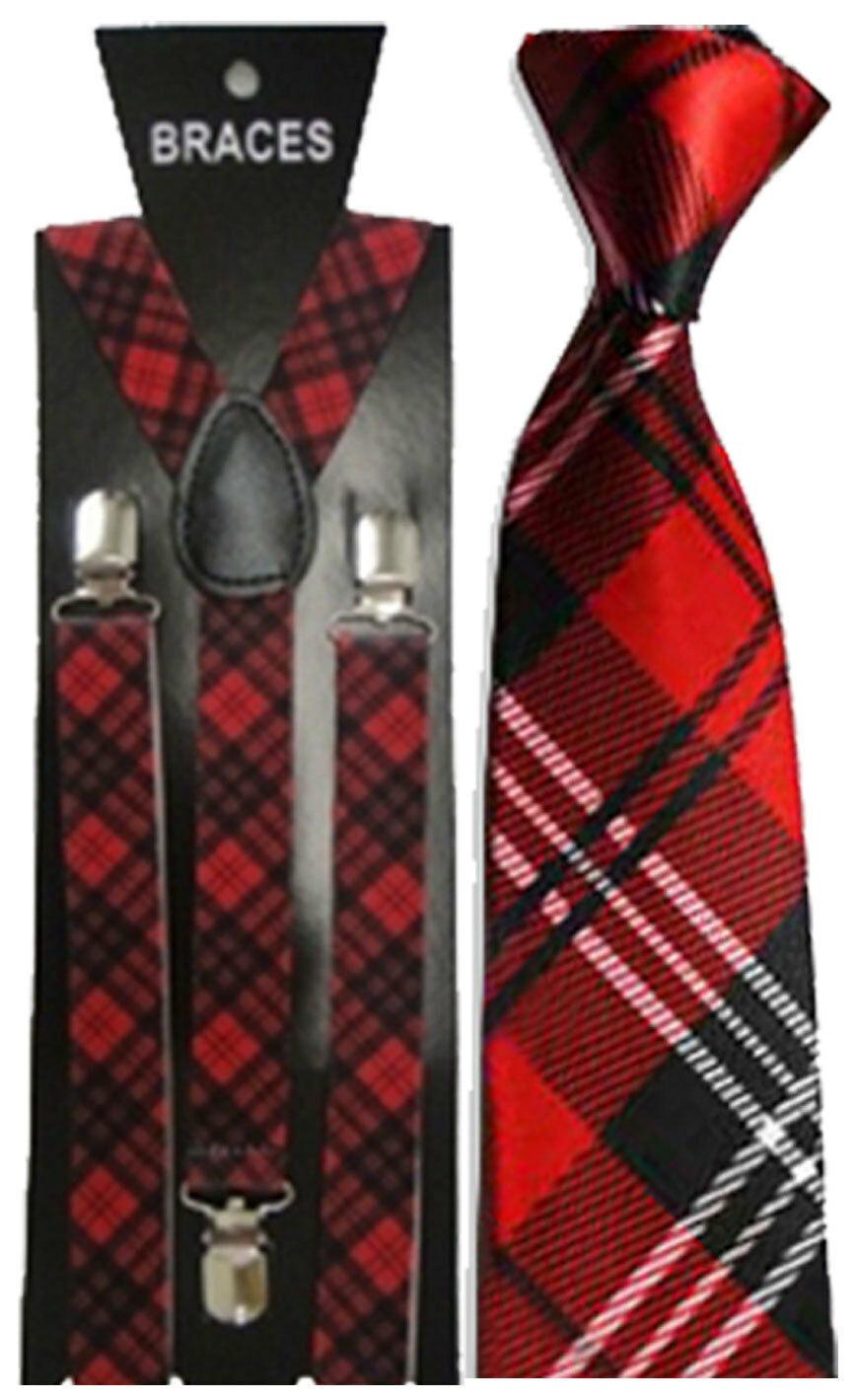 Burns Night Tartan Sotish Hat With Hair Braces Tie Bow Tie Fancy Dress Accessory - Labreeze