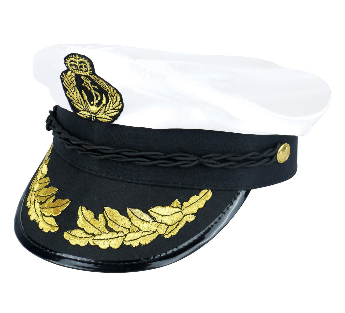 Captain Satin Hat White with Pop Icon Glasses Navy Captain Sailor Fancy Dress Costume - Labreeze