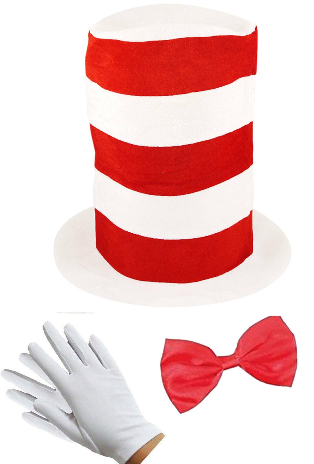 Child Cat in the Hat Bow Tie Gloves Kit World Book Day Kids Fancy Dress Set - Labreeze