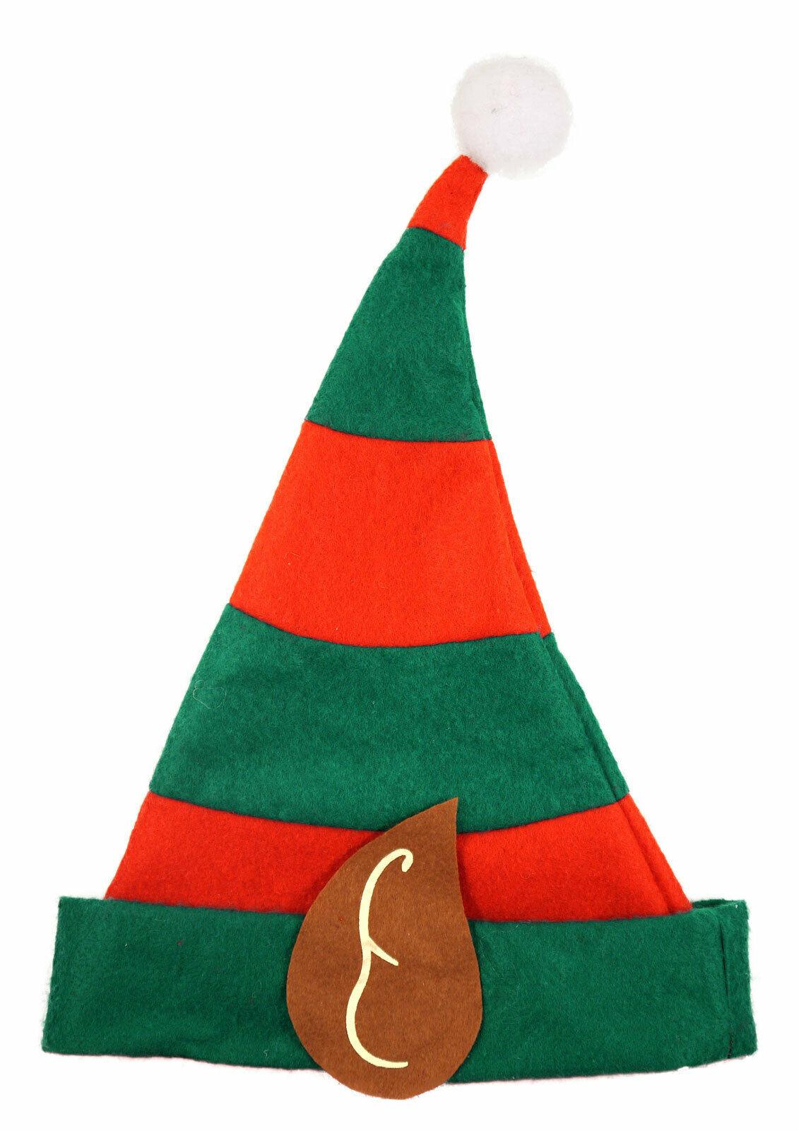 Children Elf Hat with Pixie Ears Stripy Red Green Xmas Fancy Dress Party Hat - Labreeze
