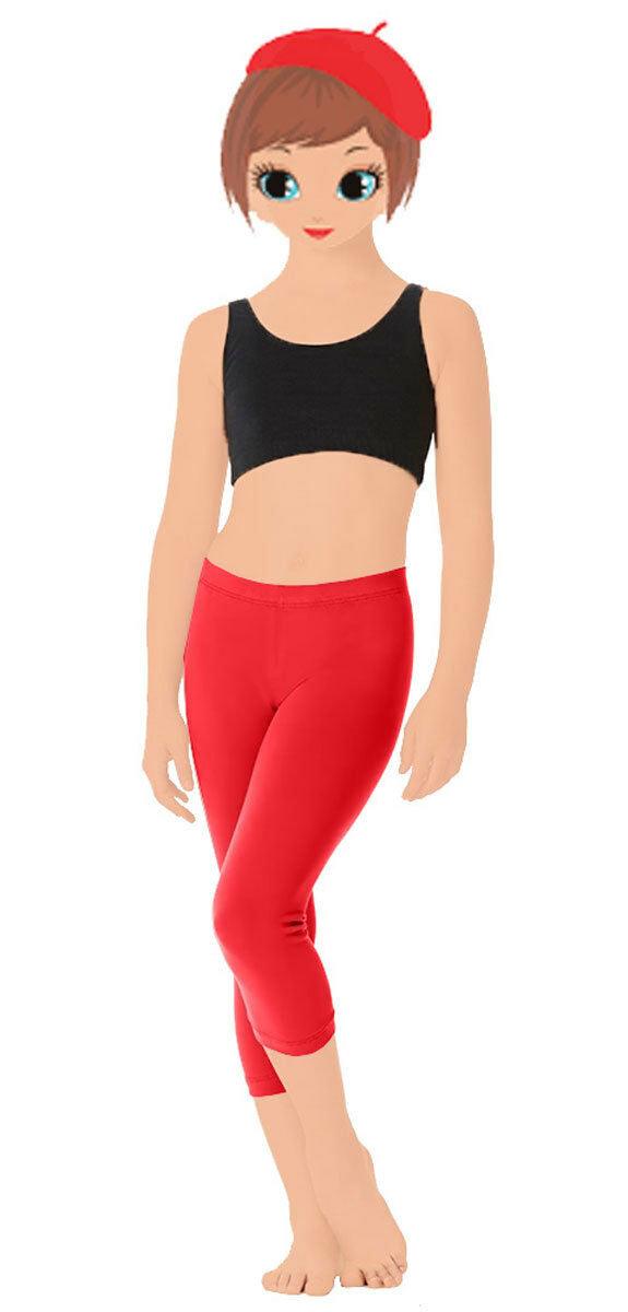 Childrens Girls 3/4 Length Cotton Plain Legging Dancewear Skinny Stretch Pants - Labreeze