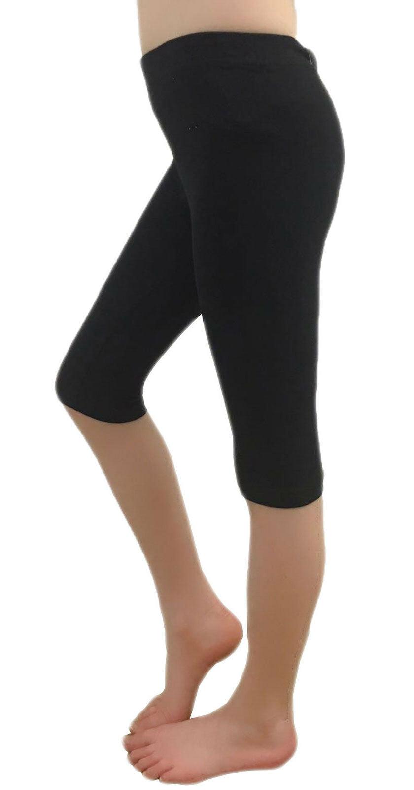 Childrens Girls 3/4 Length Cotton Plain Legging Dancewear Skinny Stretch Pants - Labreeze