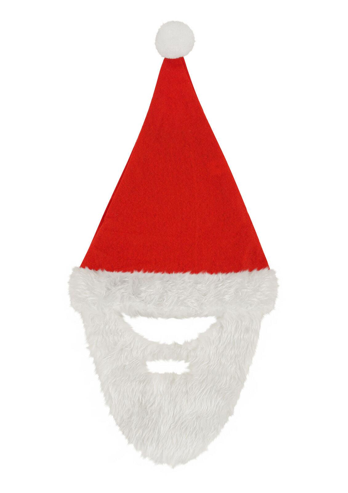Christmas Red Santa Hat Attached Plush Mustache Beard Father Xmas Party Set - Labreeze