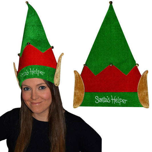 Christmas Santa's Helper Velvet Elf Hat with Bell Unisex Xmas Fancy Dress - Labreeze