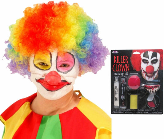 Clown Afro Wig Killer Make Up Kit Halloween Horror Fancy Dress Party Accessories - Labreeze