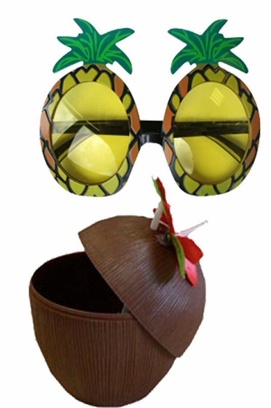 Coconut Cup with Straw & 4 Pc Lei Set Hawaiian Hula Party Fancy Dress Prop - Labreeze