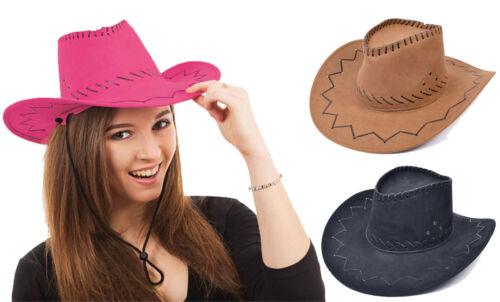 Cowboy Hat Leather Stitched Suede Look Wild West Fancy Dress Hat - Labreeze