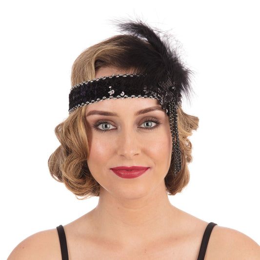 Deluxe Flapper Headband Black Sequin Band - Labreeze