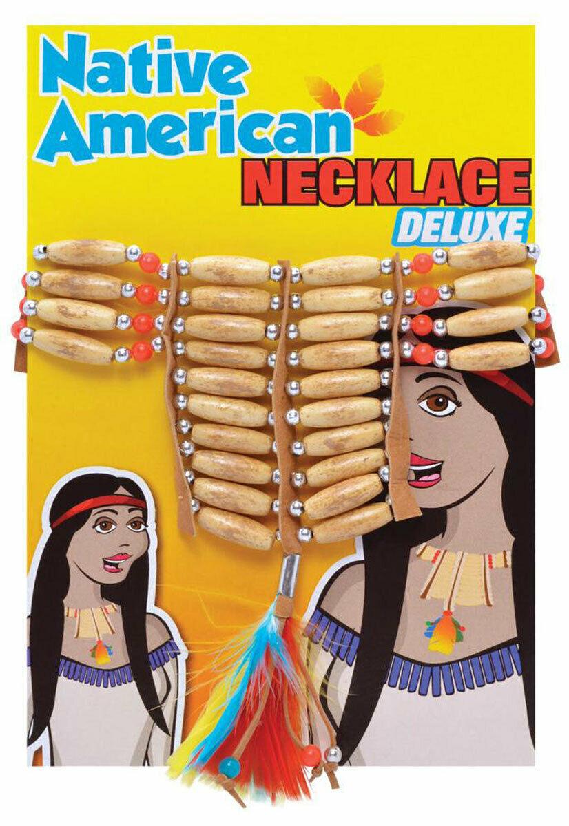 Deluxe Native Red Indian Necklace with Feather Native American Party C ...