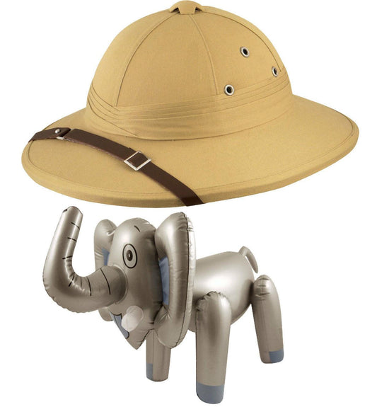 Deluxe Safari Pith Hat Hunter Helmet Inflatable Elephant Jungle Fancy Dress - Labreeze