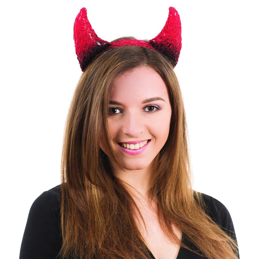 Devil girl Horns. Black/Red On Band, Halloween, Fancy Dress Accessory - Labreeze