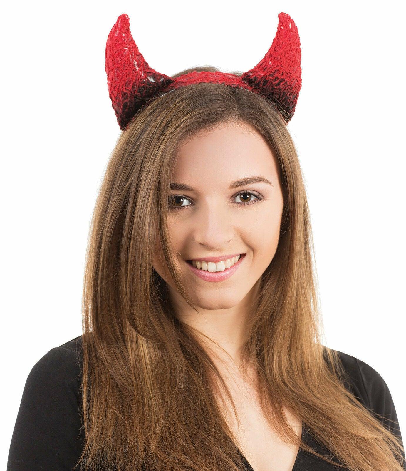 Devil Horns Black/Red on Headband Ladies Halloween Novelty Fancy Dress Accessory - Labreeze