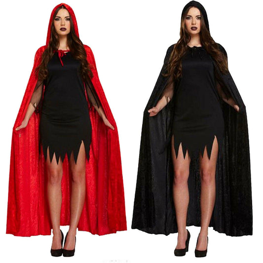 Devil Velvet Cape Black Red W/hood Costume Fancy Dress Party - Labreeze
