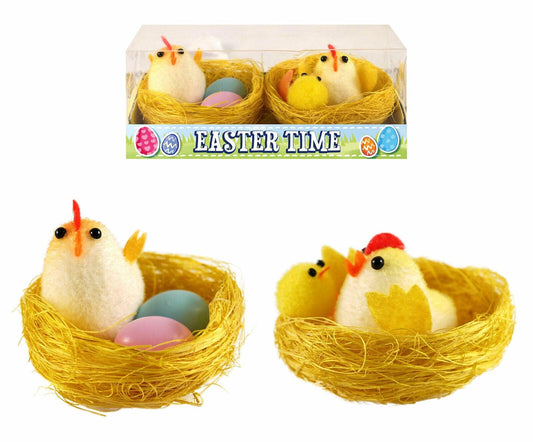 Easter Chick Family on Nest Pack of 2 Assorted Colors Easter Party Decoration - Labreeze