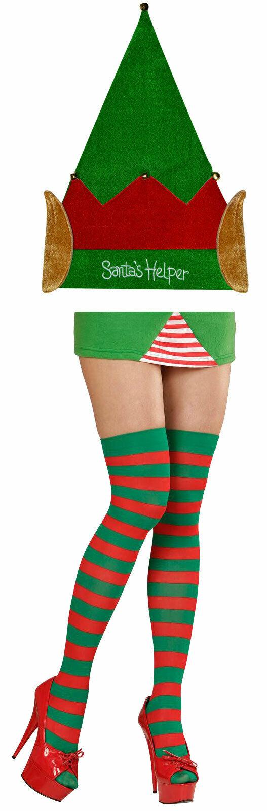 Elf Santa Helper Hat Striped OTK Socks Christmas Xmas Party Fancy Dress Set - Labreeze