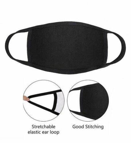 Face Mask In Plain Black Cotton Washable Reuseable UK Stock - Labreeze