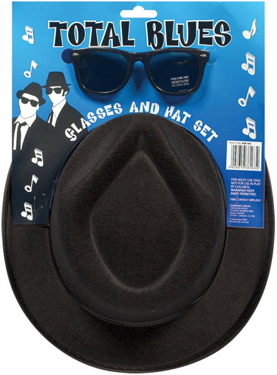 Fancy Gangster Set Blues Brother Hat Glasses Black Tie Braces Cigar Tommy gun - Labreeze