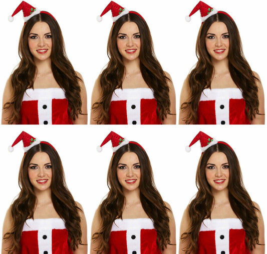 Funky Mini Santa Hat On Headband With Pom Pom Christmas Party Hat Pack of 3 - Labreeze