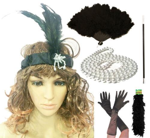 Gatsby Ladies Flapper 20S Theme Charleston Girl Black Fancy Dress Accessories - Labreeze