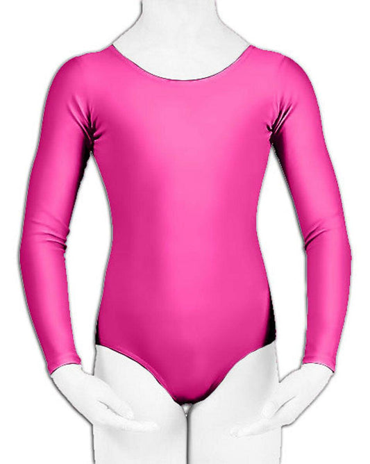 Girls Crazy Chick Pink Leotard Comfy Stretch Full Sleeves Kids Dance Party Top - Labreeze