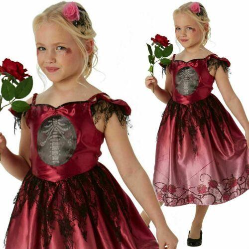 Girls Day Of The Dead Skeleton Costume Red Bride Halloween Fancy Dress Outfit - Labreeze