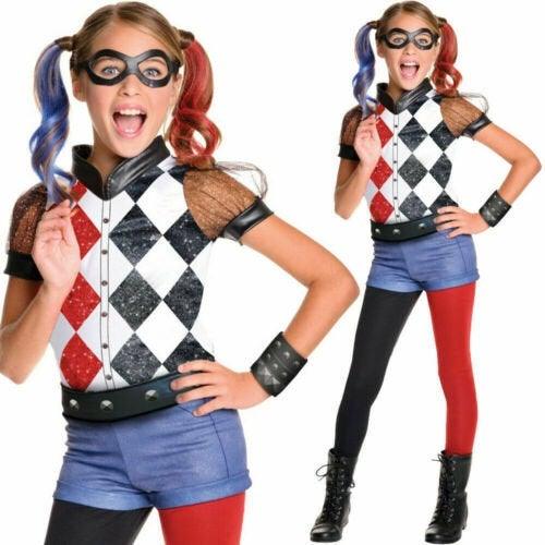 Girls Deluxe Harley Quinn Costume Girls Fancy Dress Superhero Batman Halloween - Labreeze