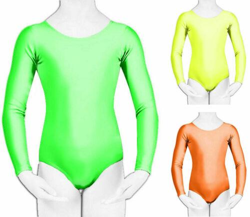 Girls Kids Leotard Dance Gymnastic Long Sleeve Round Neck Bodysuit Dancewear - Labreeze