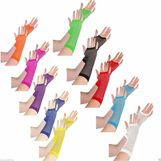 Girls Long Mesh Fishnet Fingerless Gloves Elbow Long Glove Hen night Party wear - Labreeze