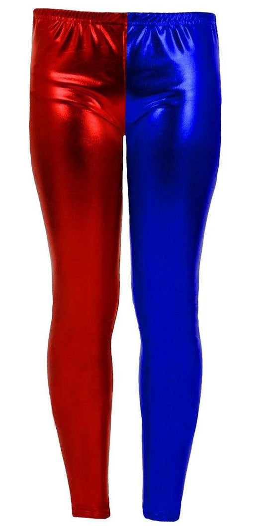 Girls Shiny Metallic Red Blue Leggings Dance Wear Wet look Footless Pants - Labreeze