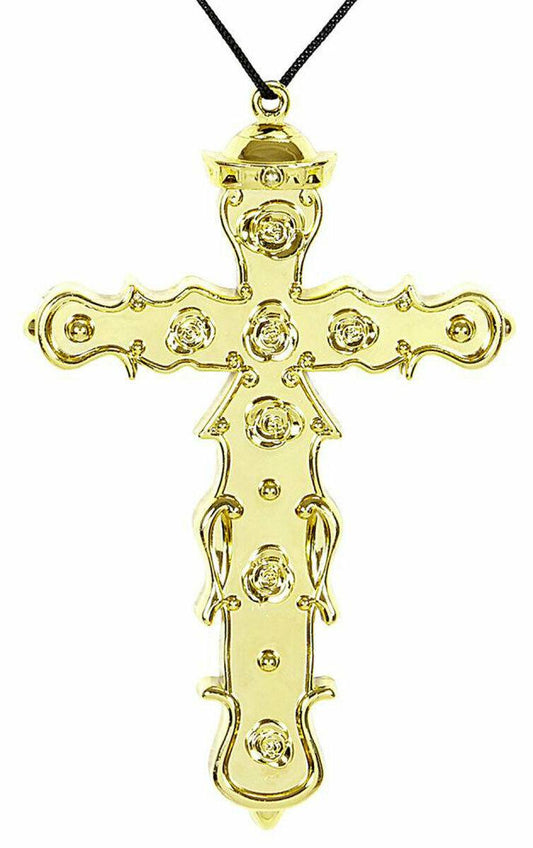 Gold Metallic Monk Cross Necklace Pope Halloween Fancy Dress Accessory - Labreeze