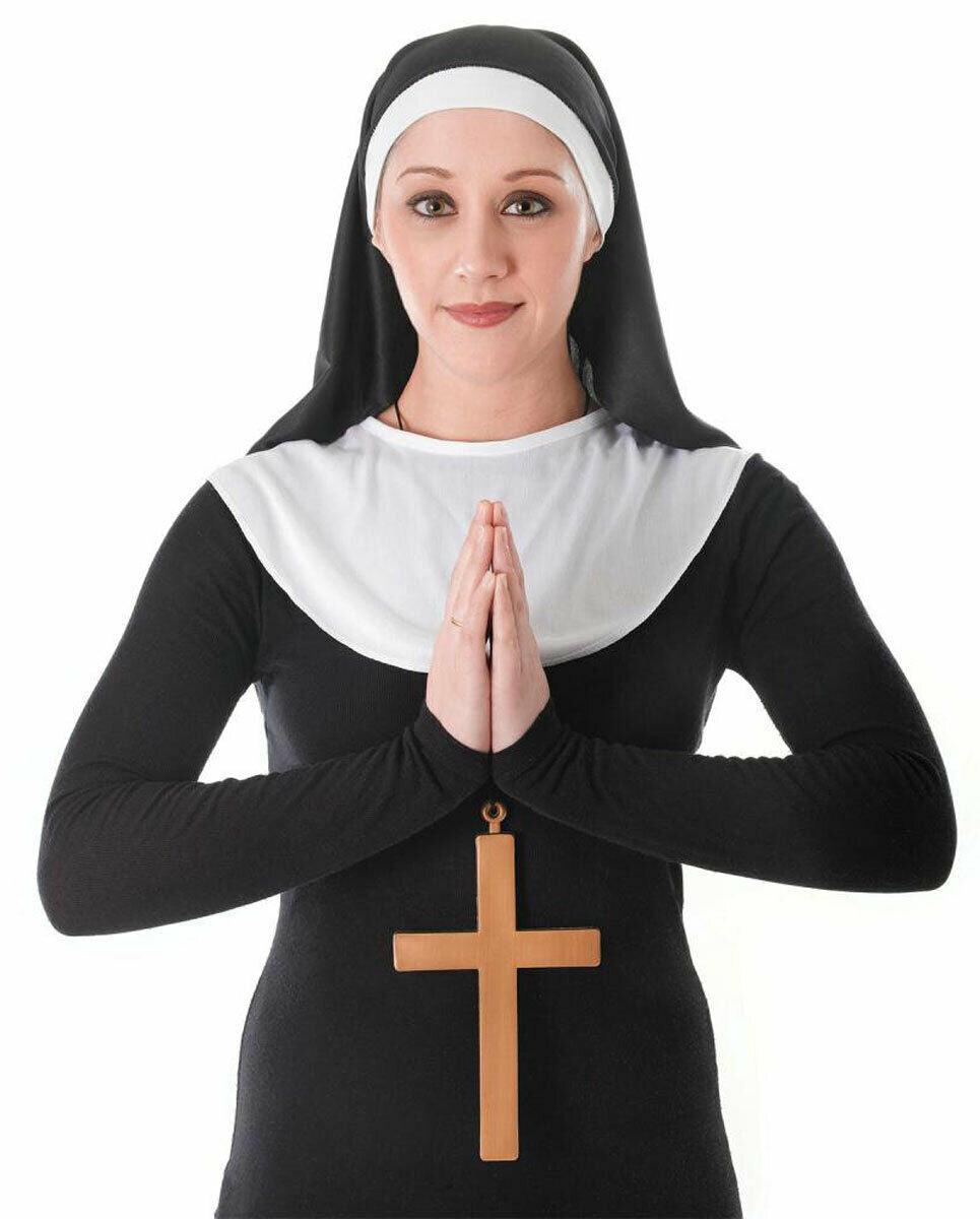 Gothic Nun Kit Headdress & Collar Black White Ladies Halloween Religious Set - Labreeze
