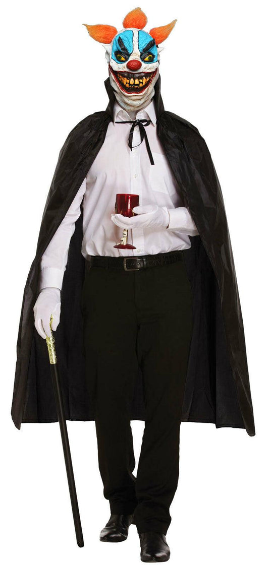 Halloween Fat Faced Evil Clown Mask Orange Hair & Cape Horror Party Costume - Labreeze