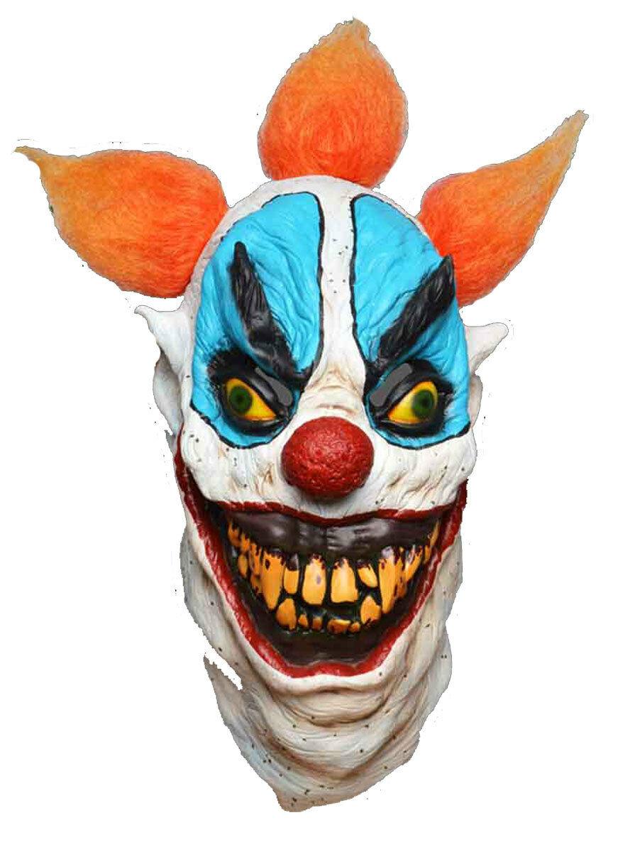 Halloween Fat Faced Evil Clown Mask Orange Hair & Cape Horror Party Costume - Labreeze