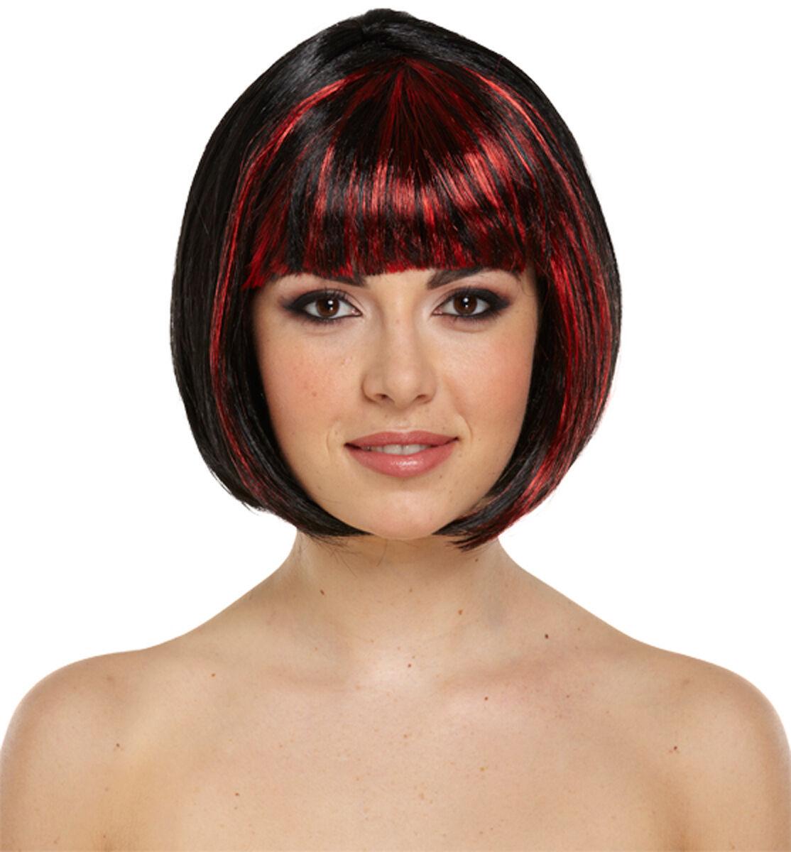 HALLOWEEN LADIES GIRLS BLACK RED SHORT BOB WIG HAIR FANCY DRESS OUTFIT ACCESSORY - Labreeze