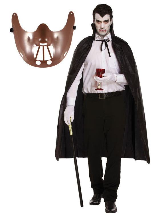 Hannibal Lecter Mask with Halloween Black Cape Spooky Scary Party Fancy Dress - Labreeze